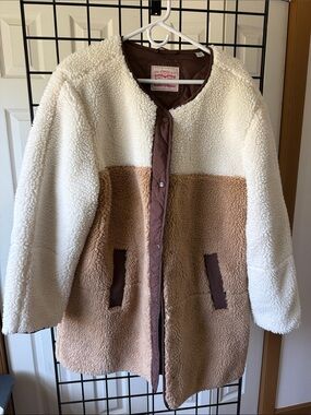 Women's Cream and Tan Sherpa Ski Jacket - Unbranded